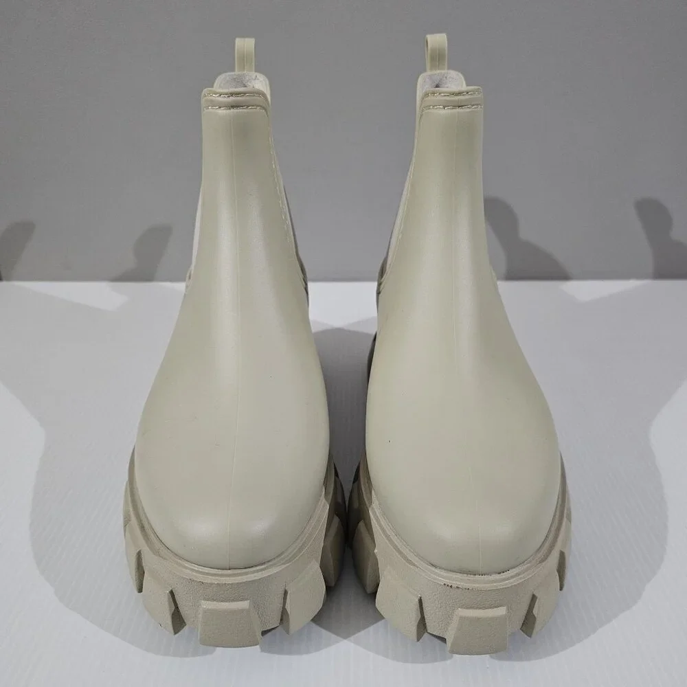 Jeffrey Campbell Play Pleu Rain Boot Womens 9 Cream Platform Chelsea Lug Sole
